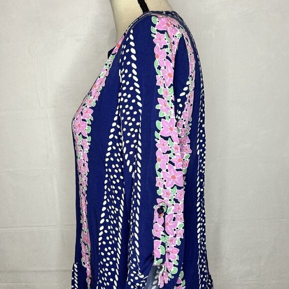Southern Tide Blue Floral Longsleeve Dress V- Neck Roll-Tab Sleeve Sz S - Picture 5 of 7